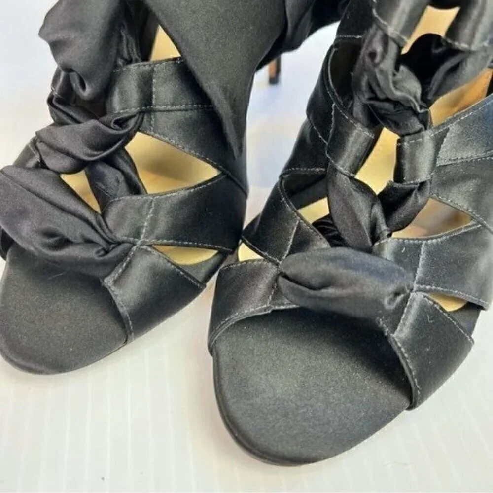 Alexandre Birman Black Satin Layla Ankle Booties EU 38.5 High Heeled Stiletto